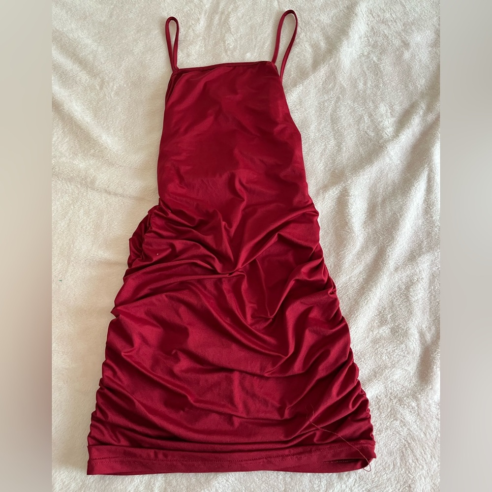 Red Mini Scrunch Criss Cross Back with Butt Scrunch SHEIN Tank Top Bodycon Dress